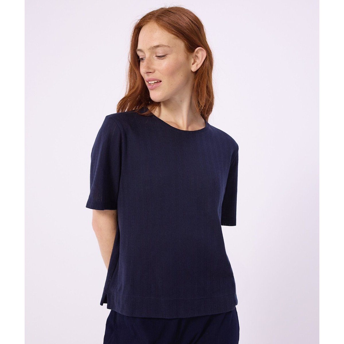 Pyjama en coton ajouré bleu marine, PETIT BATEAU