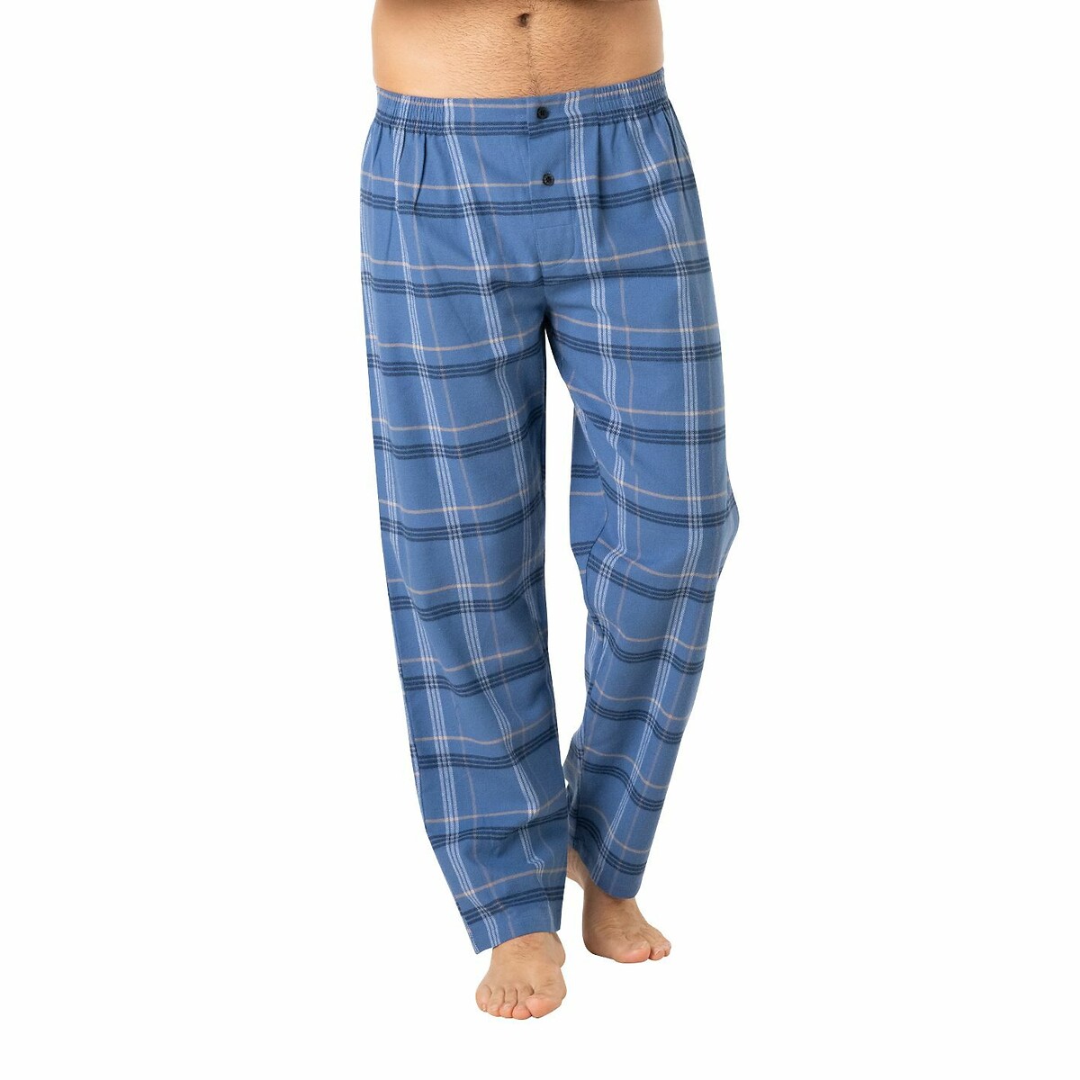 Pyjamas with Cotton Grandad Top and Flannel Bottoms navy blue/checked, EMINENCE