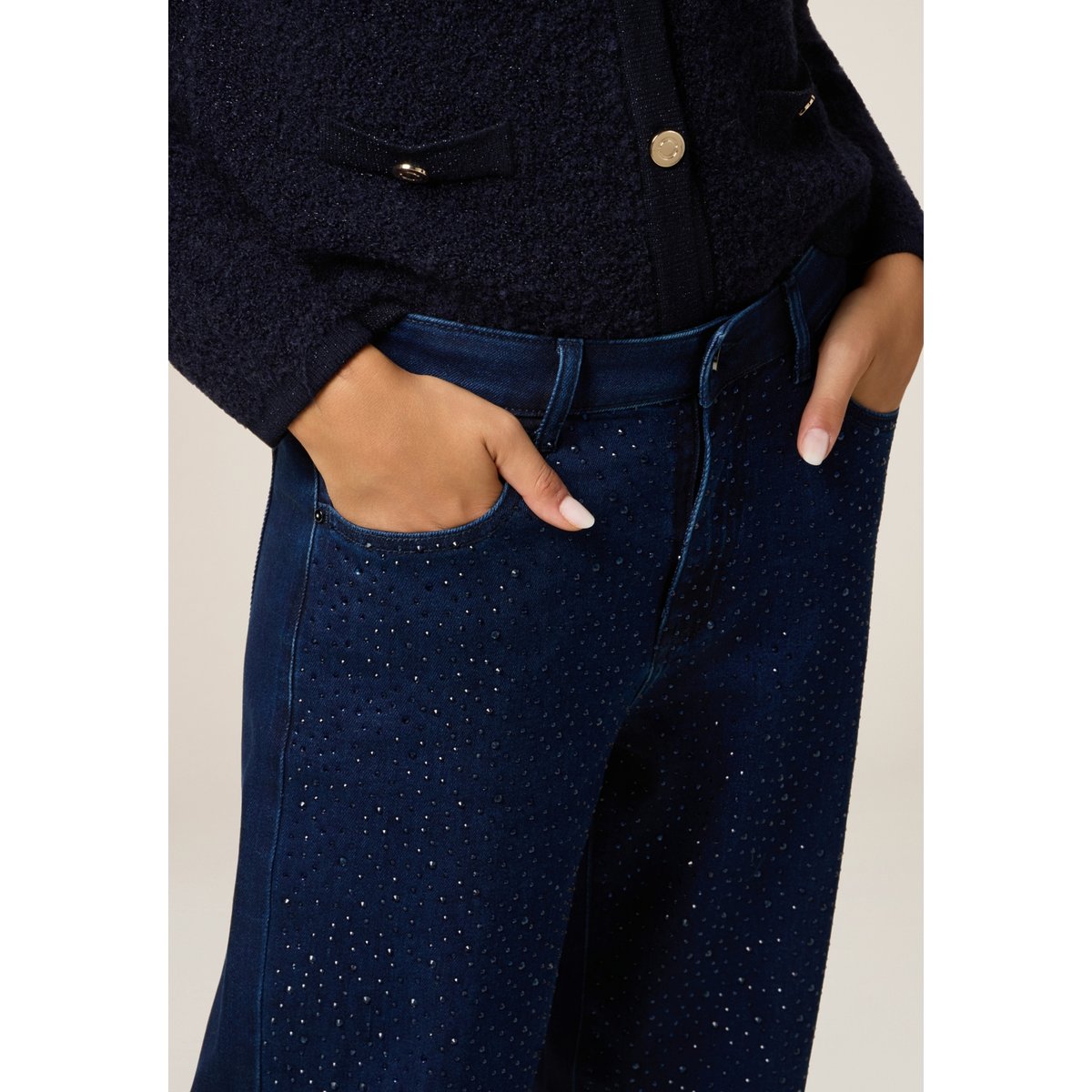 Jean regular avec cristaux bleu, OLTRE