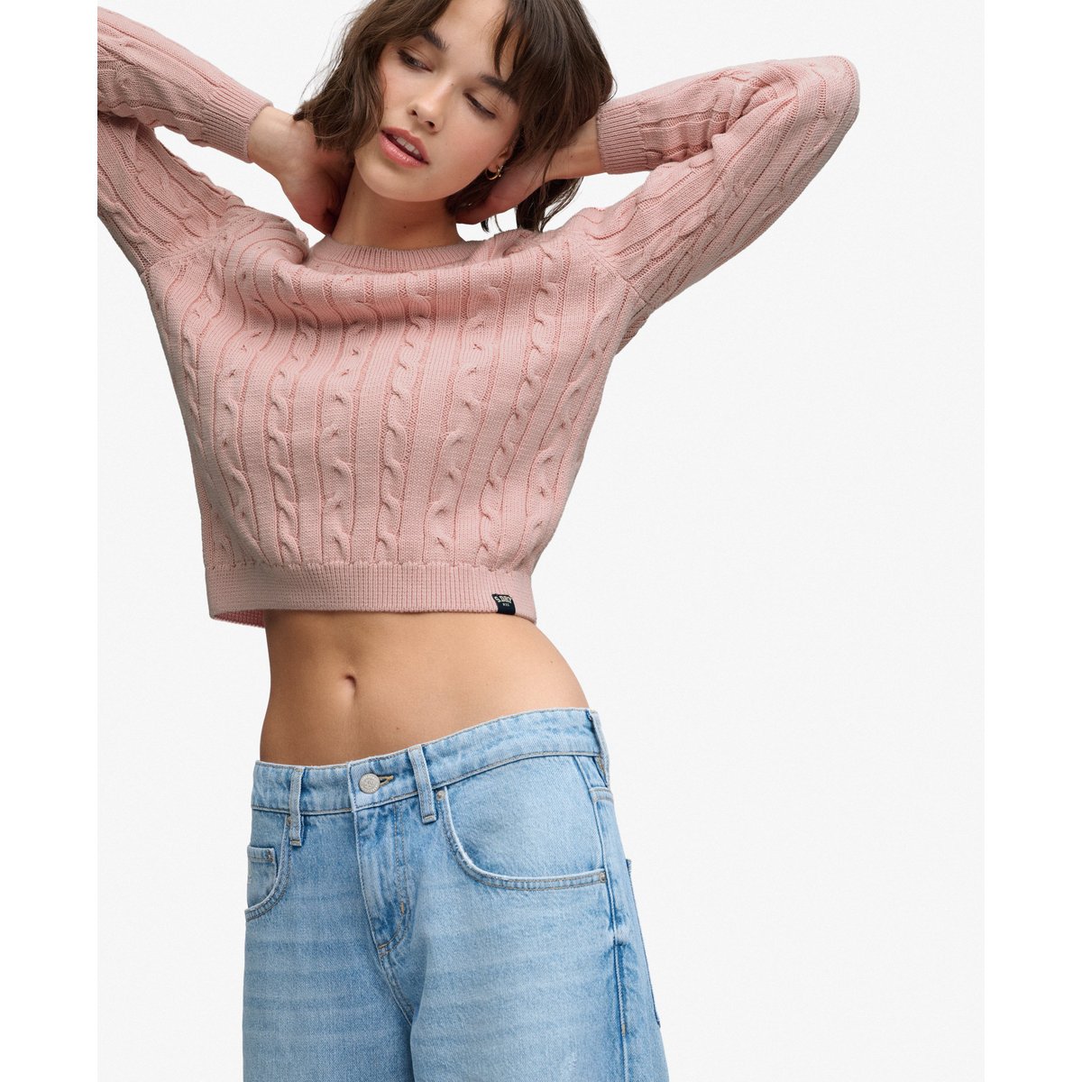 Pull en maille torsadée Essentials SD&CO rose pâle, SUPERDRY