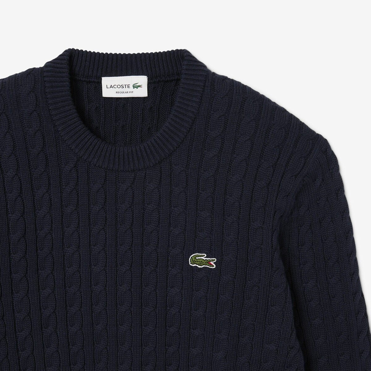 Cable Knit Jumper with Crew Neck navy blue, LACOSTE