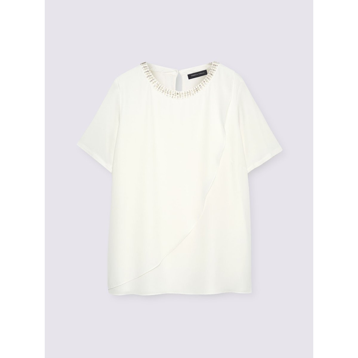 T-shirt bimatière avec applications bijoux blanc, FIORELLA RUBINO