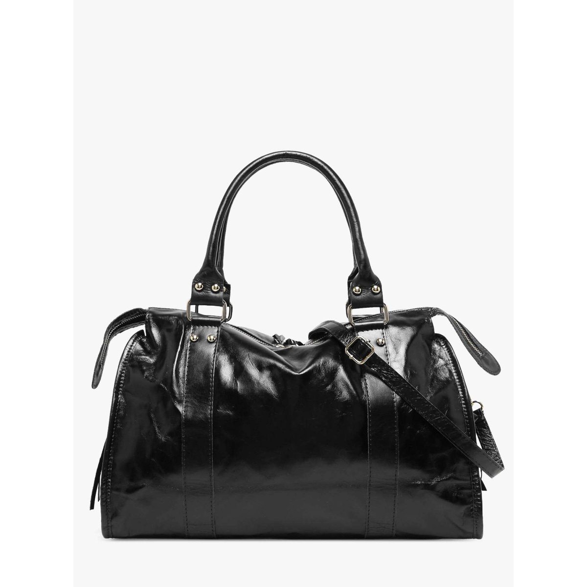 Sac porté épaule Shiny sauvage cuir A4 nero, MILANO