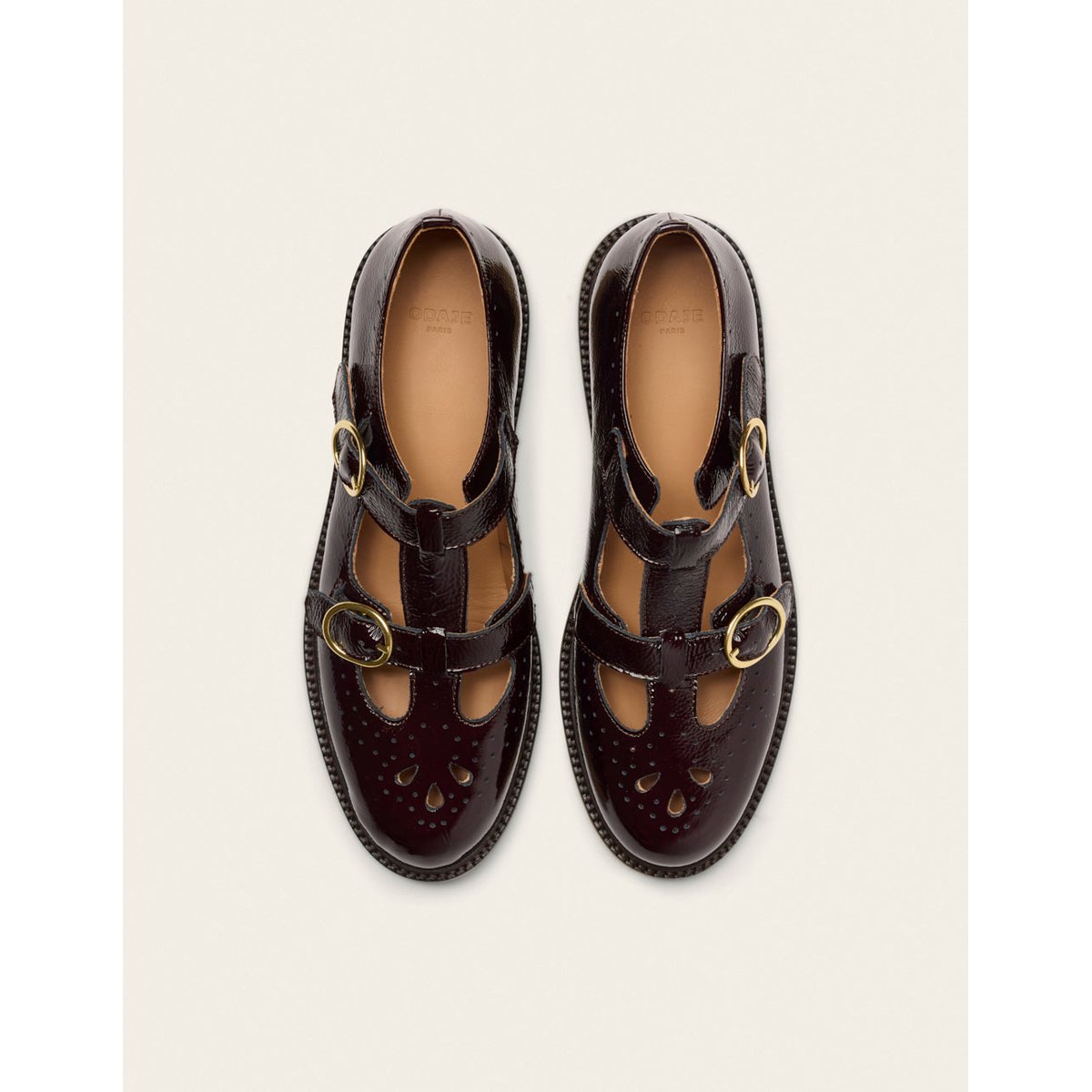 Derbies ZORI cuir plissé verni chocolat, ODAJE