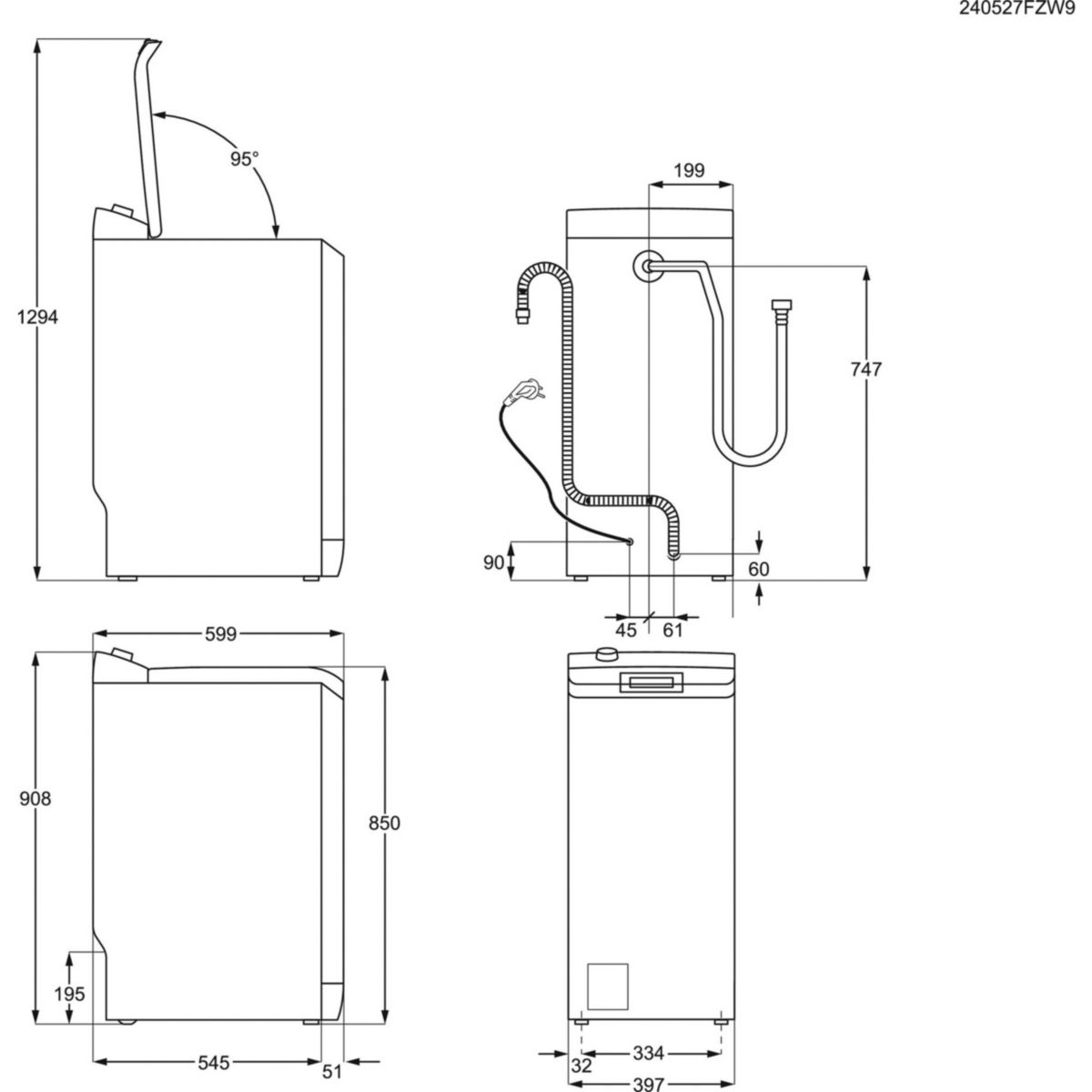 Lave linge top EW8T3653BA - 6 kg - 1451 tr/min - Classe A - Moteur induction couleur unique, ELECTROLUX