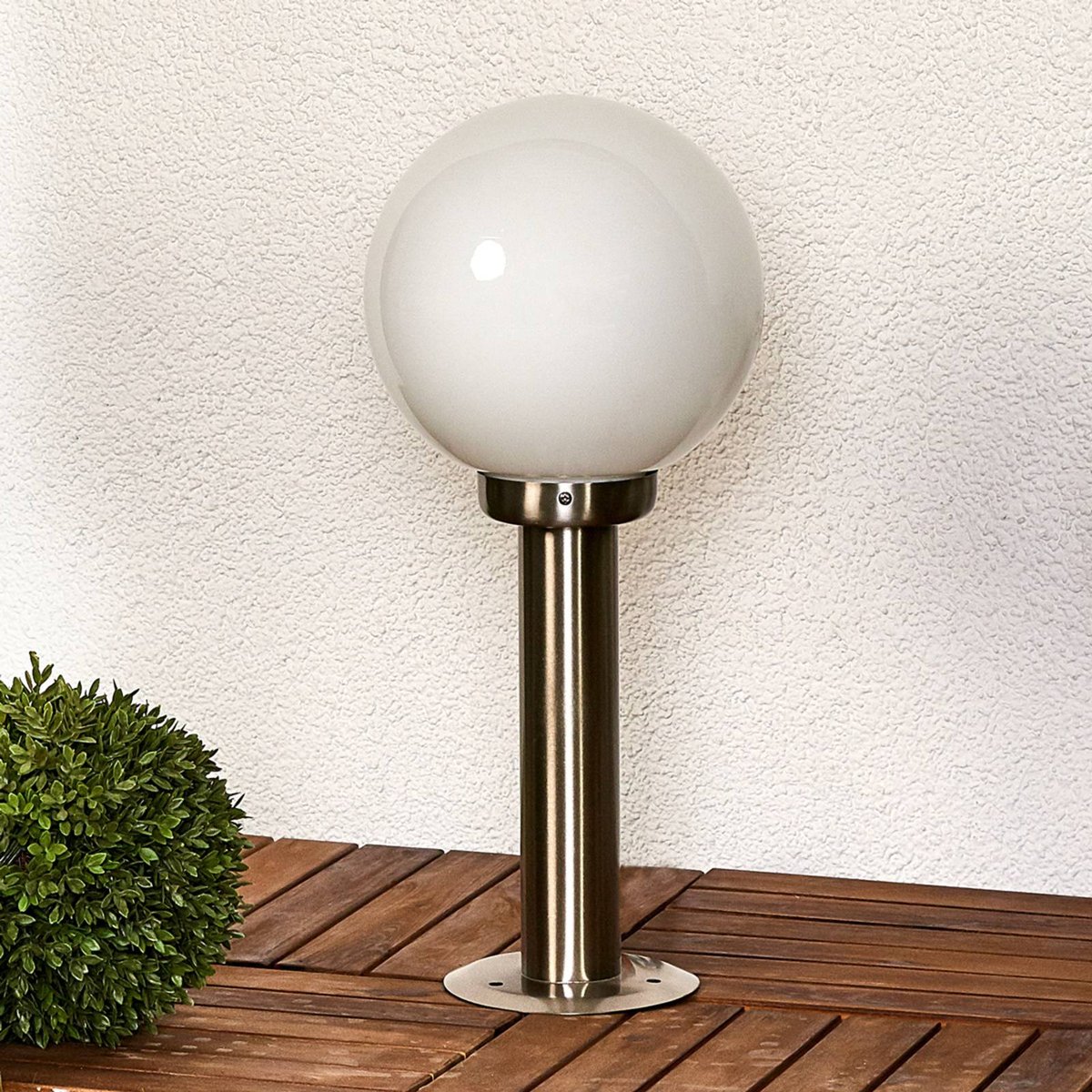 Luminaire extérieur  moderne, Vedran acier inoxydable, blanc opale, LINDBY