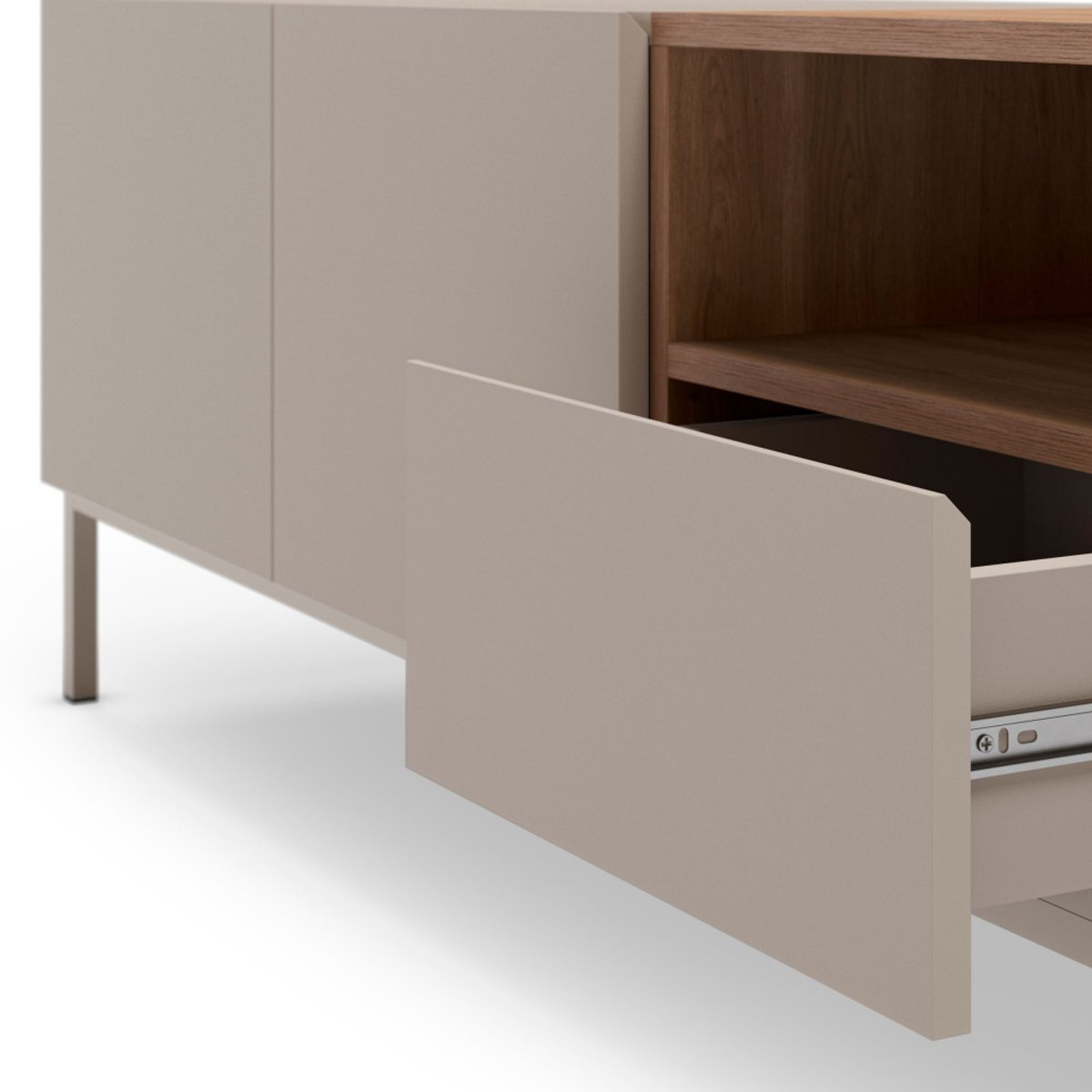 Meuble TV 2 portes 1 tiroir en bois et métal L140cm- QUENOR beige, DRAWER