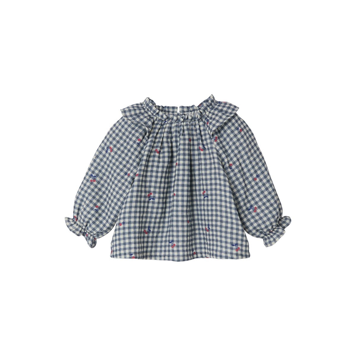 Blouse vichy bleu grisé, VERTBAUDET