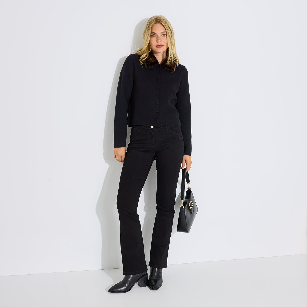 Gilet court avec col amovible noir, GRAIN DE MALICE