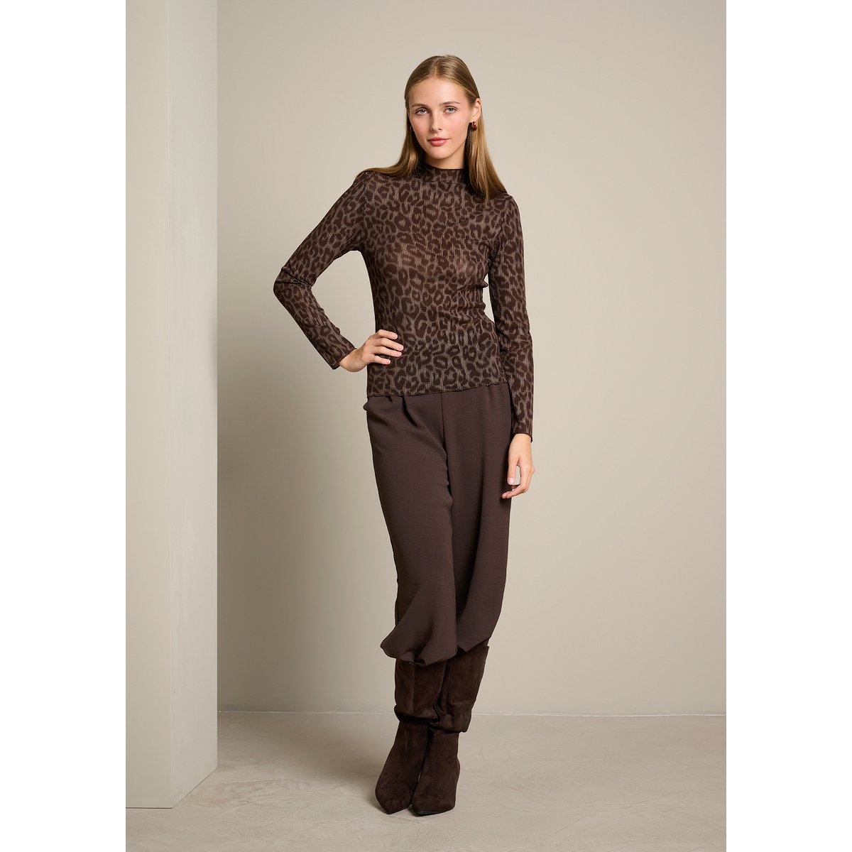 Top en mesh imprimé léopard clair camel, LOLALIZA