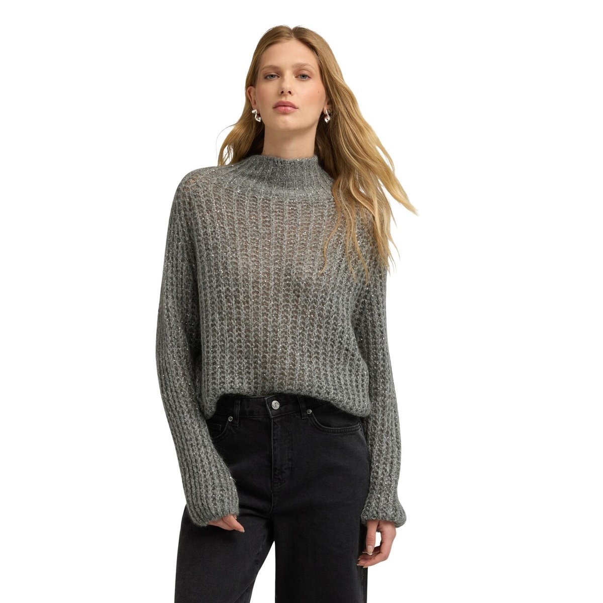 Pull à col roulé avec paillettes gris, MOTIVI
