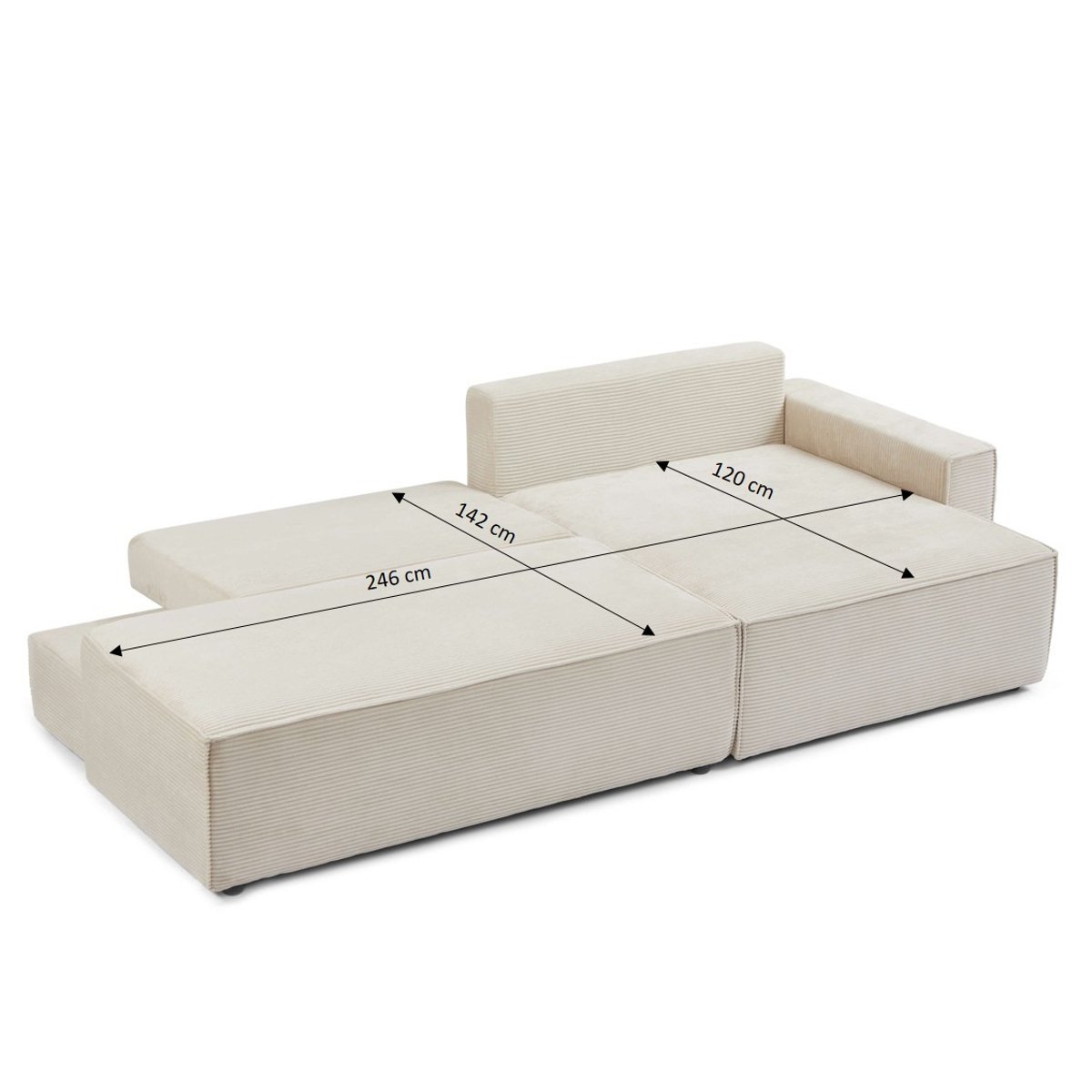 Canapé d'angle droit convertible velours ZOLA beige, BAÏTA