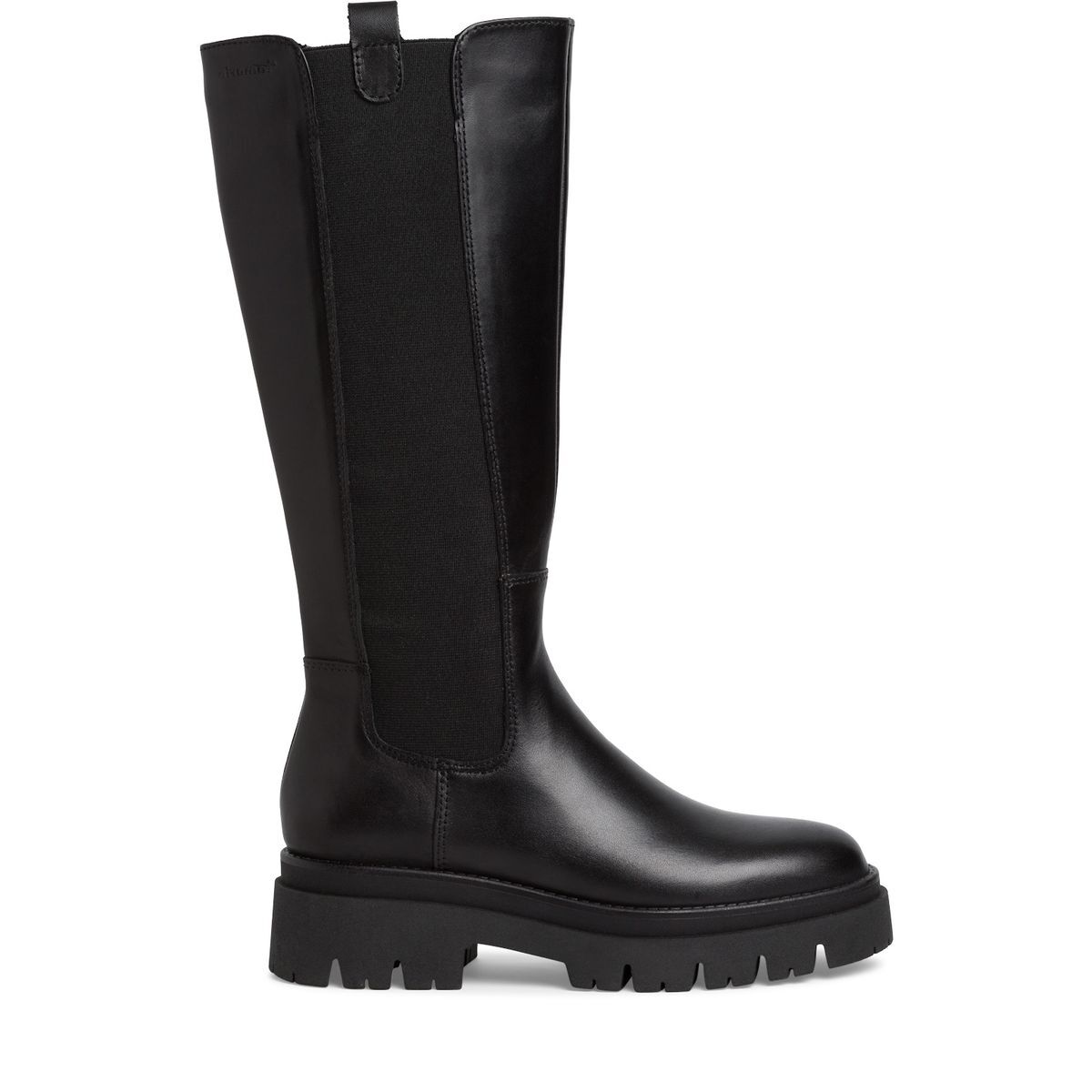 Bottes plates élastiquées en cuir noir, TAMARIS