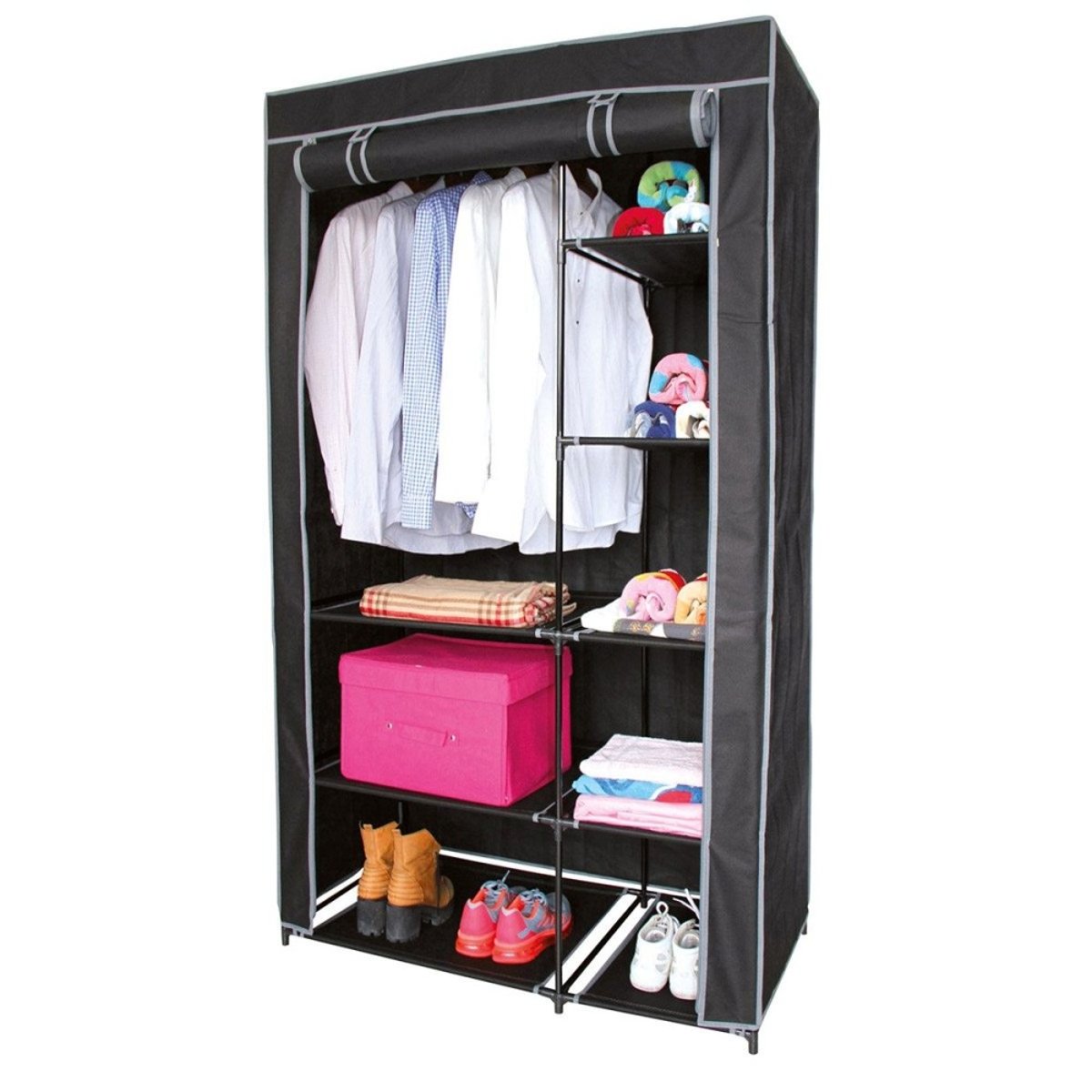 Penderie 8 étagères avec housse noir, DECORATIE
