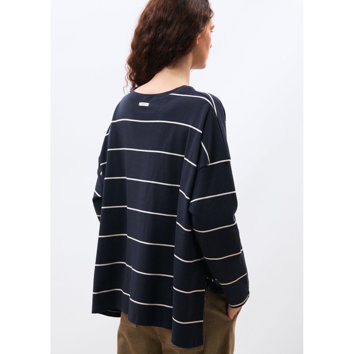 T-shirt en jersey rayé manches longues blanc/marine, HUMILITY