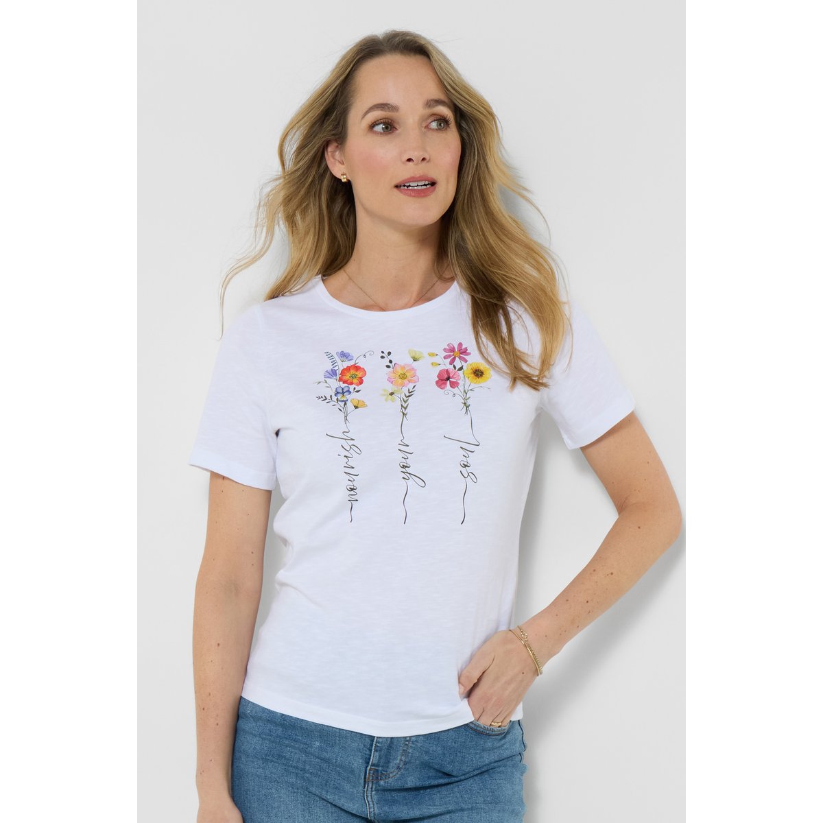 T-shirt à motif floral blanc, JOE BROWNS