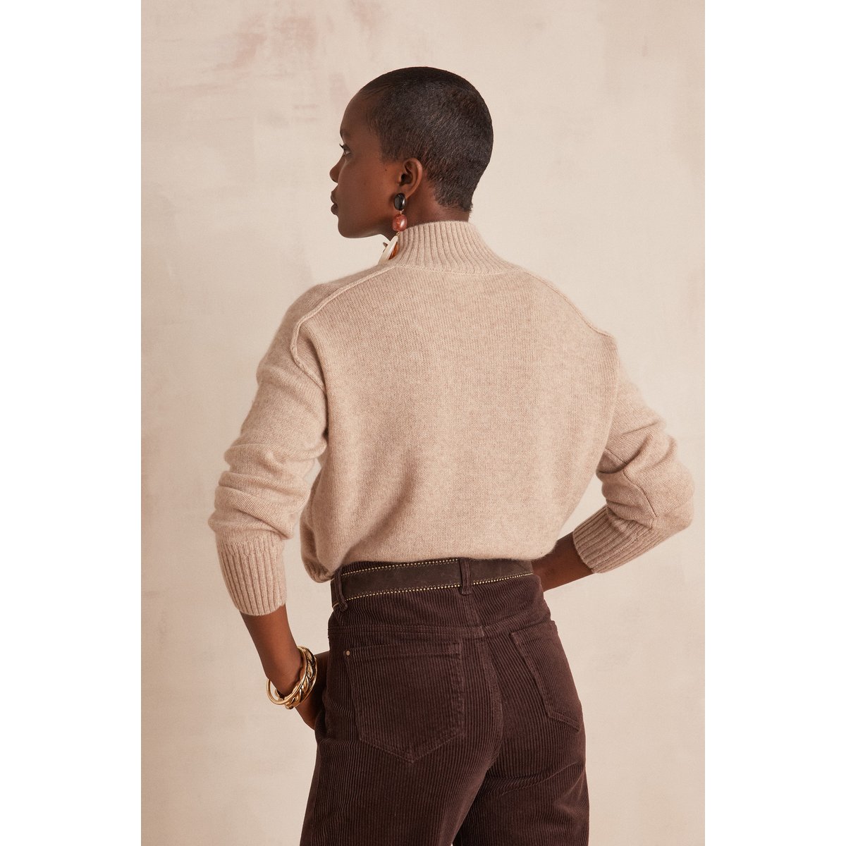 Pull col montant en 100% cachemire 4 fils BRADLEY taupe clair, Maison 123