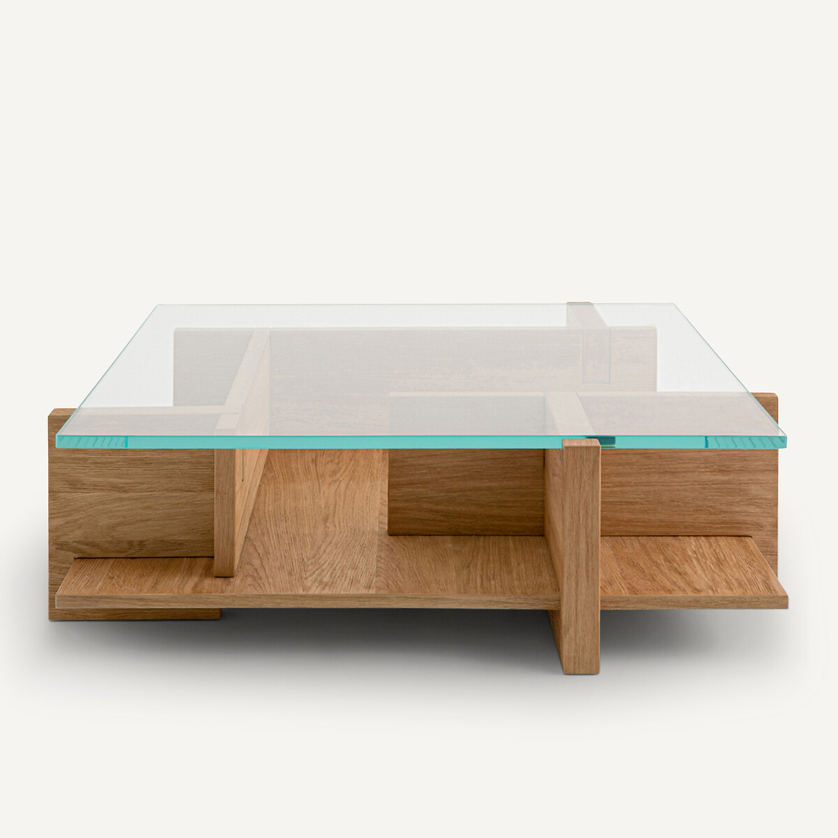 Table basse plaqué chêne sablé, verre trempé, Laby chêne naturel, AM.PM