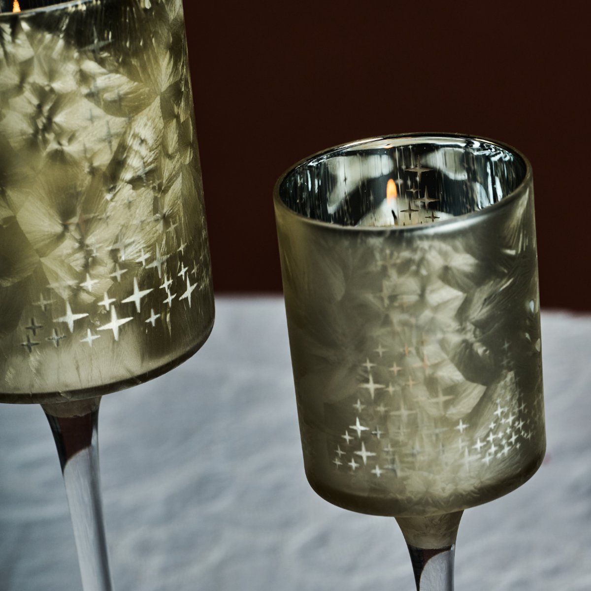 Photophore de noël à pied en verre dépoli H25 NOËL gris, SIA DECO