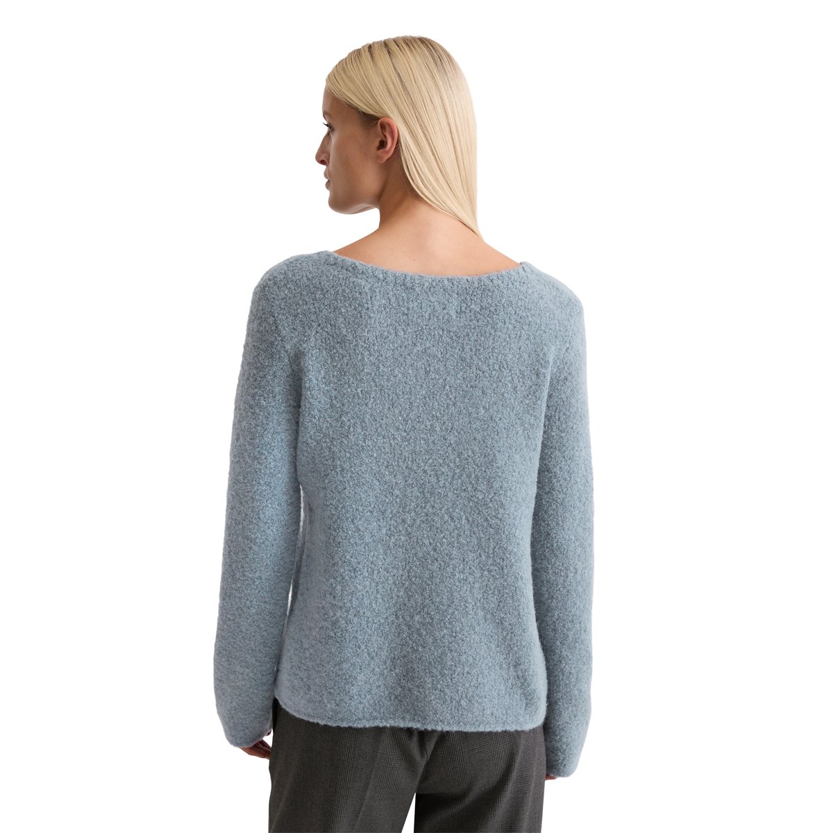 Pull bouclette regular en mélange de laine vierge et de laine d'alpaga bleu moyen, MARC O'POLO
