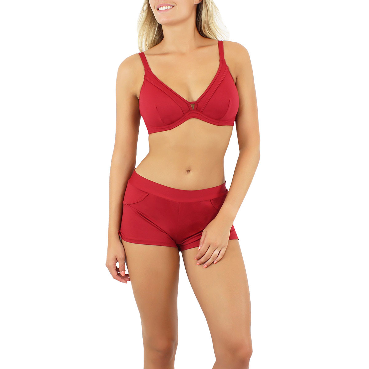 Haut de maillot triangle à armatures GRACE rouge, JANINE ROBIN