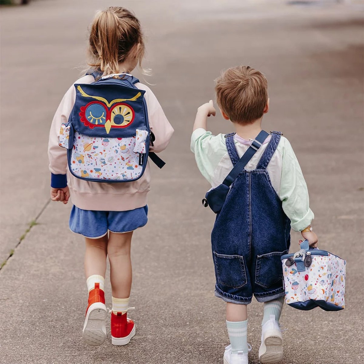 Sac à dos enfant bleu, jaune, blanc, LES DEGLINGOS