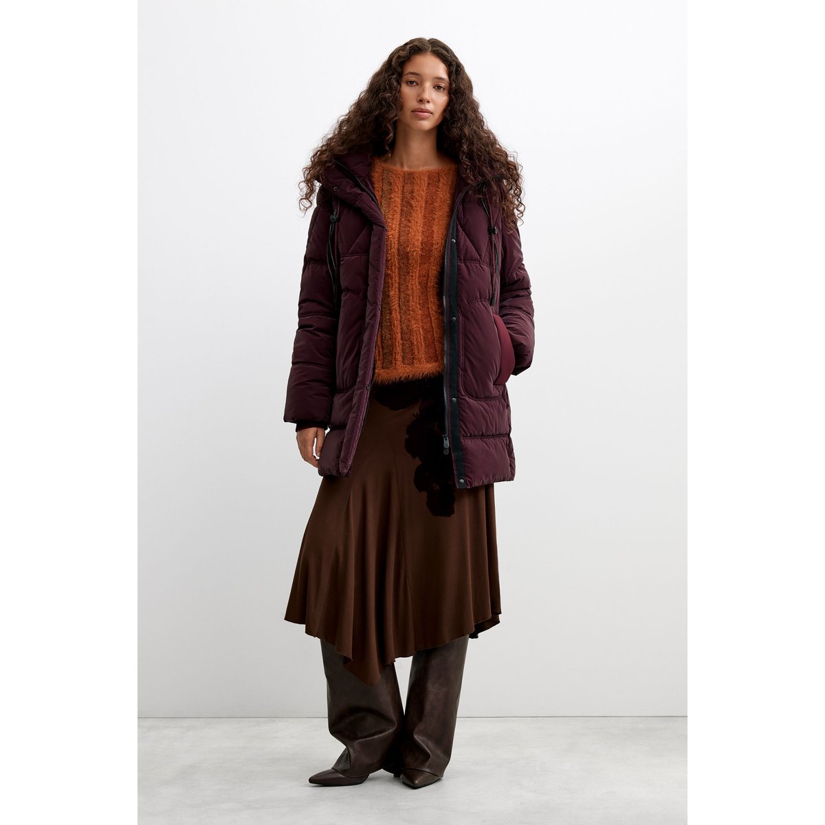 Manteau long matelassé rouge, DESIGUAL
