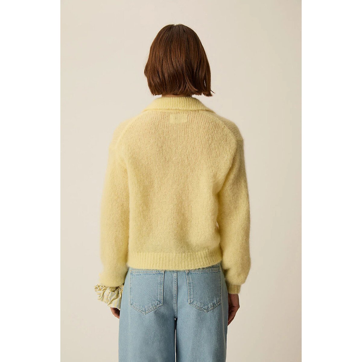 Cardigan con collo a polo e bottoni, ALPOLO giallo, DES PETITS HAUTS