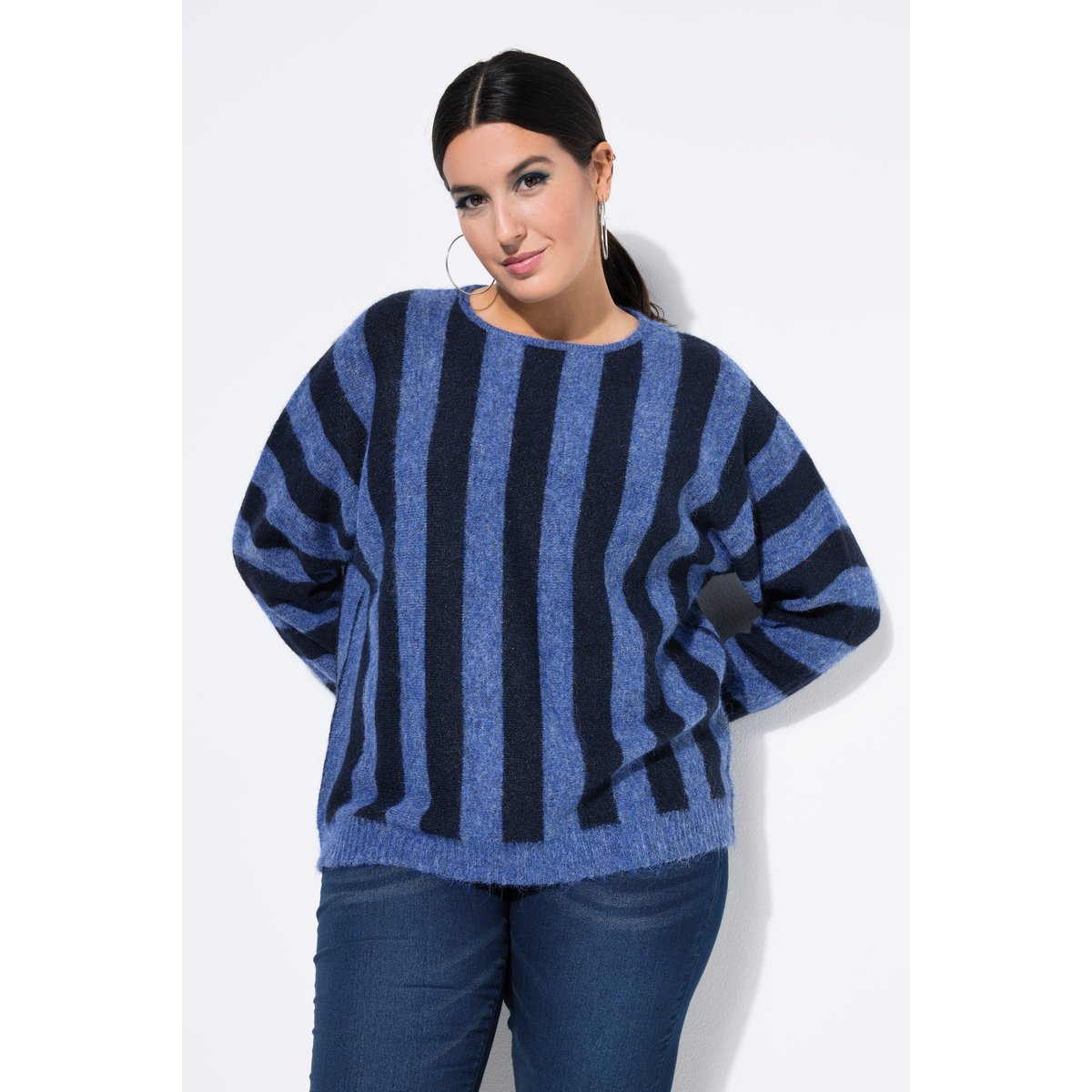 Pull oversize, rayures et manches ballon marine, STUDIO UNTOLD