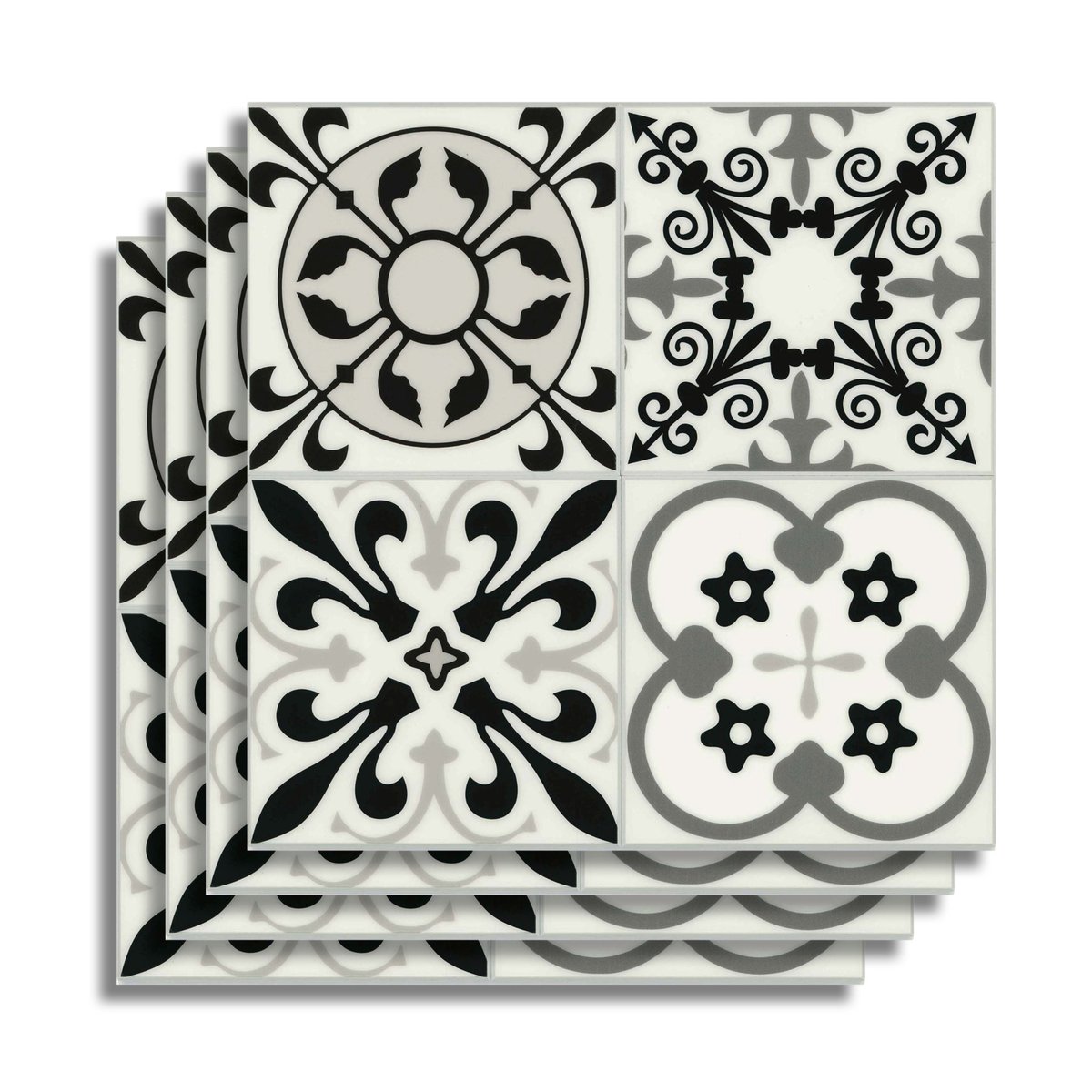 Crédence adhésive murale 3D motifs carreaux de ciment 4 pièces couleur unique, DOUCEUR D'INTÉRIEUR