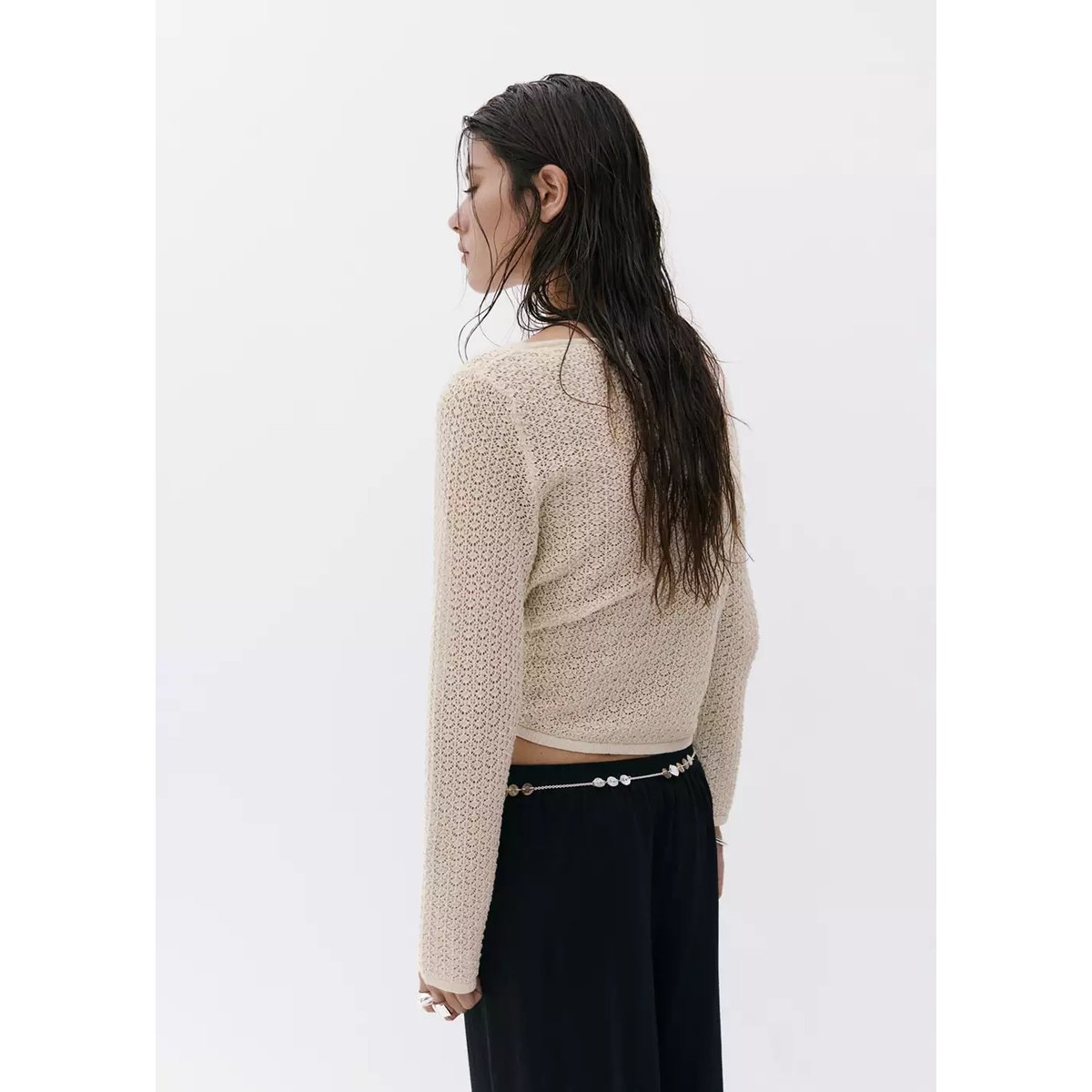 Pull maille ajourée Fil textile or, MANGO