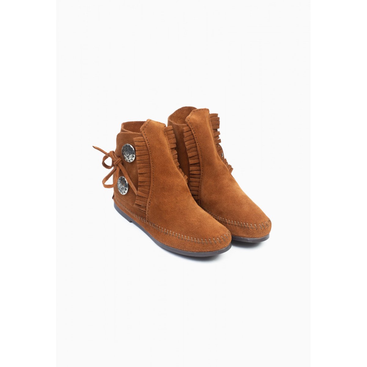 Bottines en cuir suede TWO BUTTON HARDSOLE marron, MINNETONKA