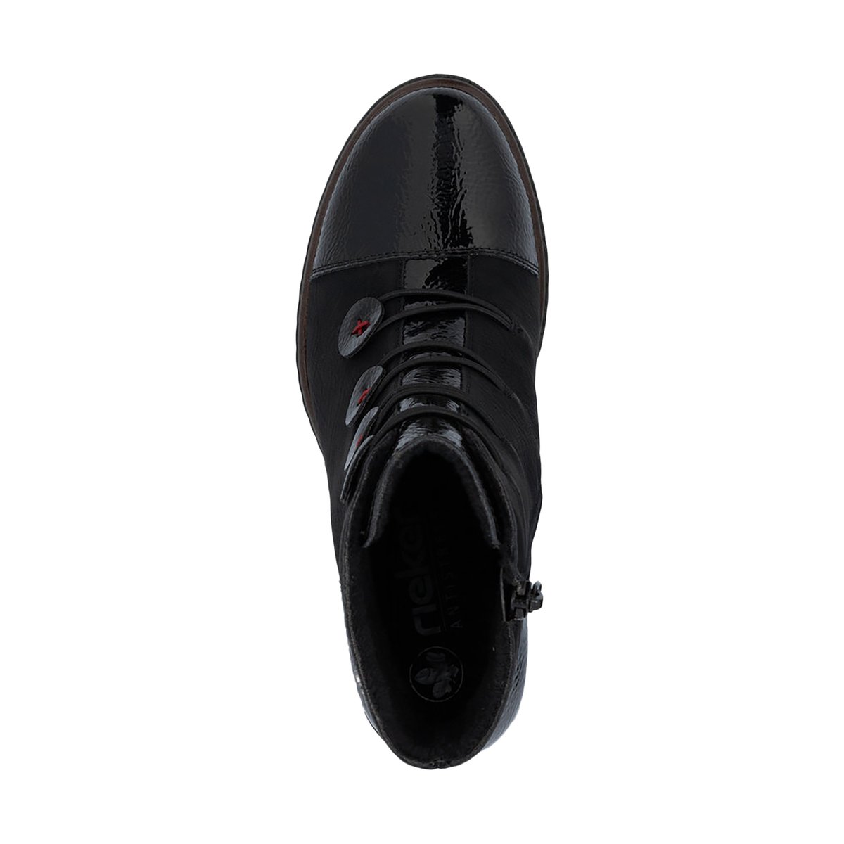Boots noires à talon décroché haut et à zip avec faux boutons et élastiques noires, RIEKER