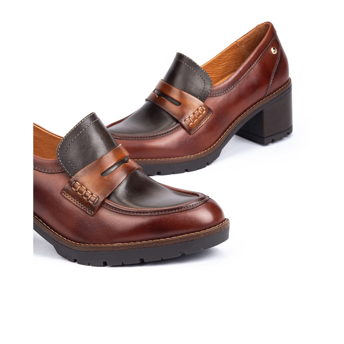 Mocassins à talons en cuir Llanes cognac, PIKOLINOS