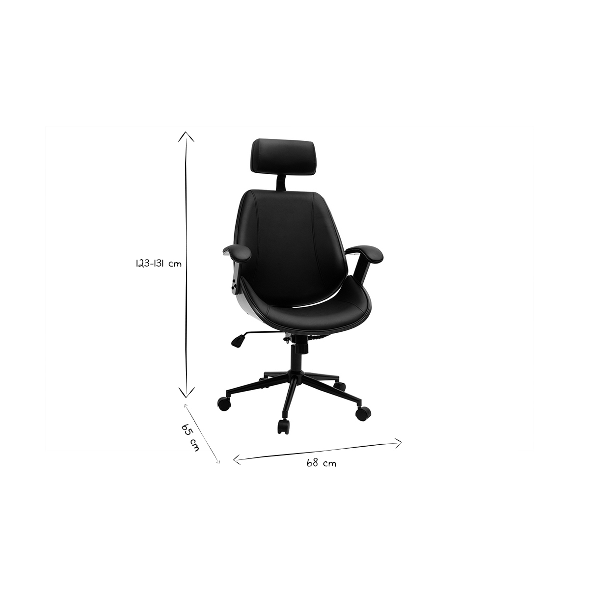 Fauteuil de bureau de direction design en tissu gris, bois clair et acier chromé MUSK noir, MILIBOO