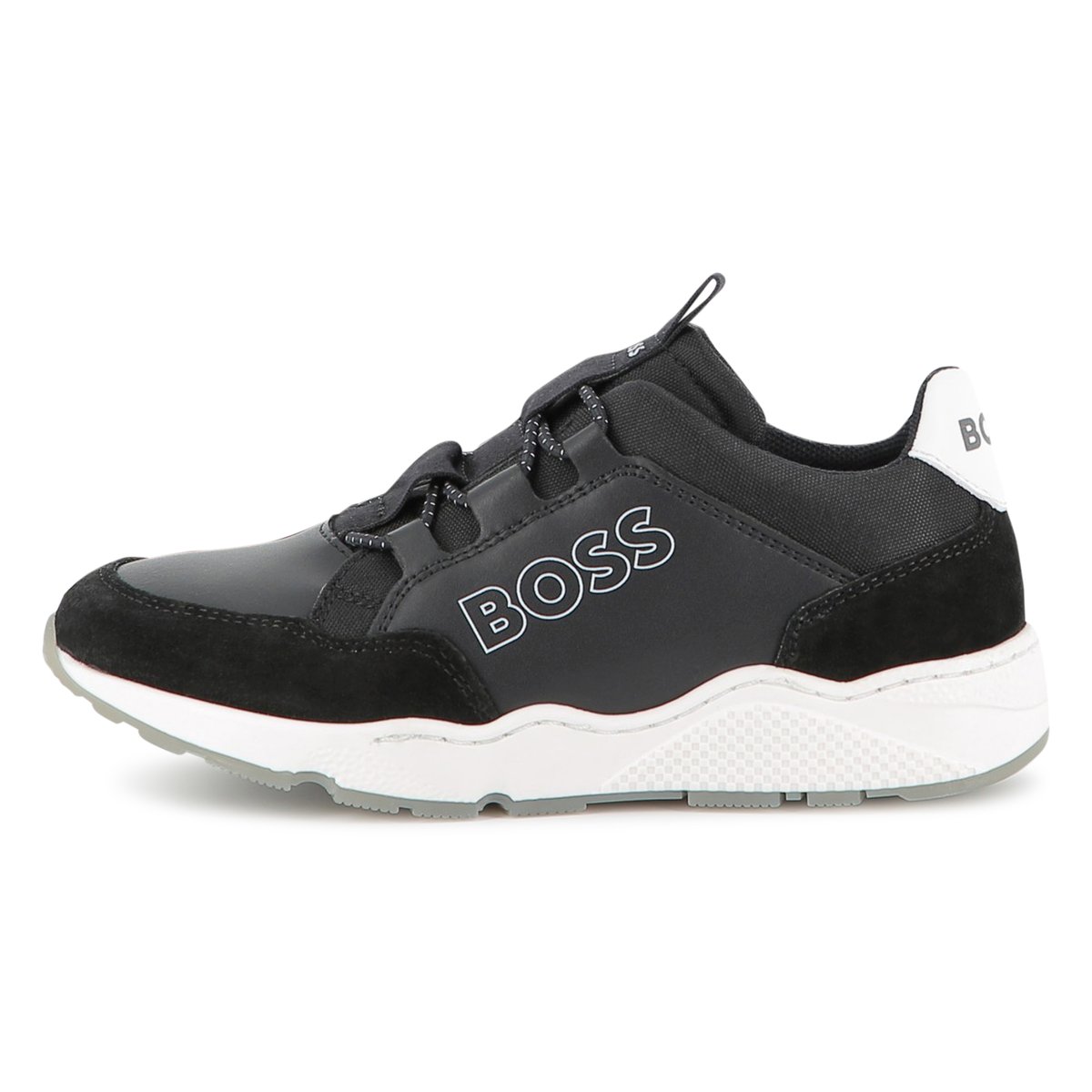 Sneakers finte e tela black, BOSS KIDSWEAR