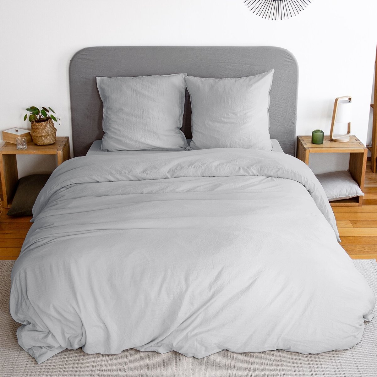 Parure housse de couette en microfibre lavée unie, AVY gris clair, C DESIGN HOME TEXTILE