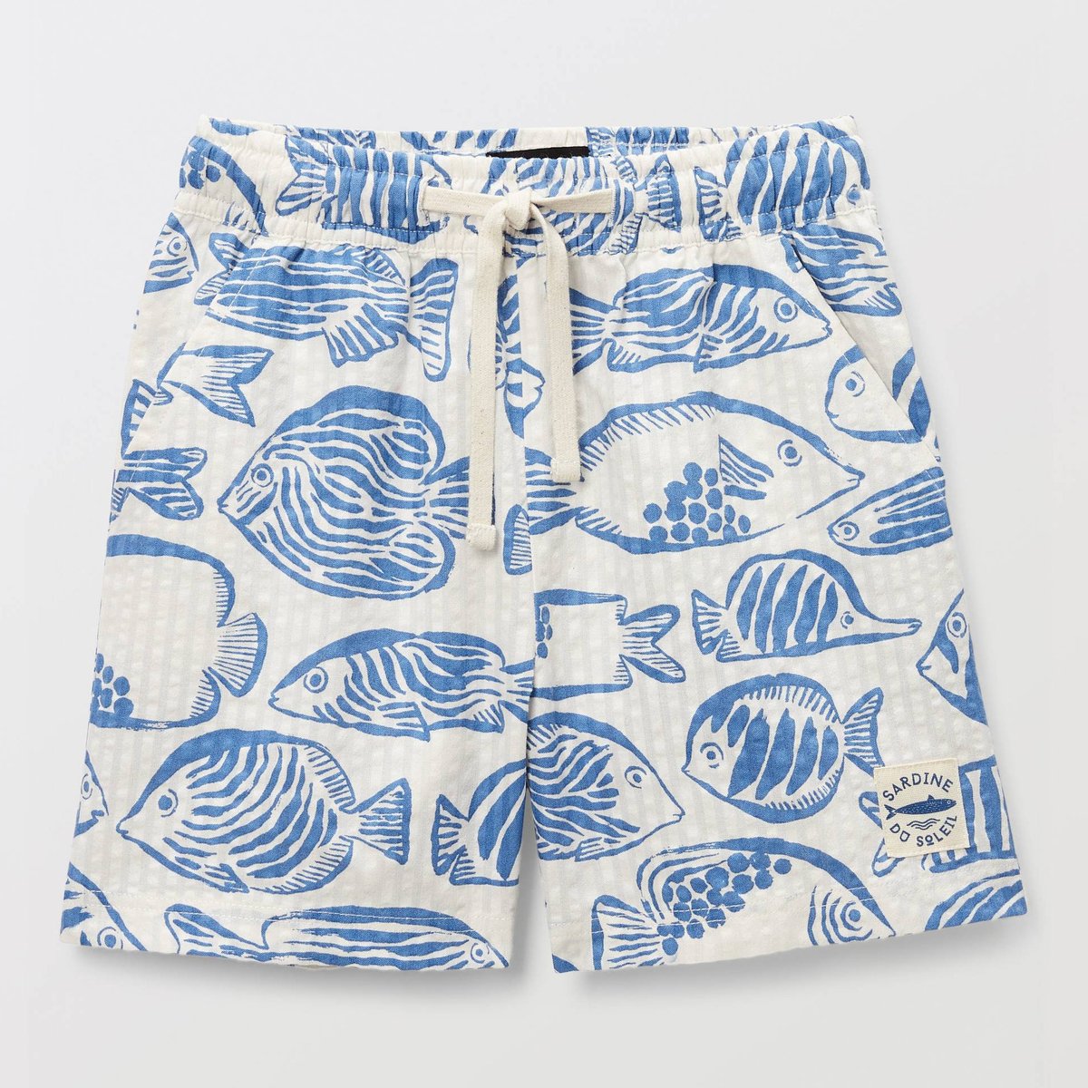 Short élastiqué en seersucker imprimé en coton riviera, MONOPRIX