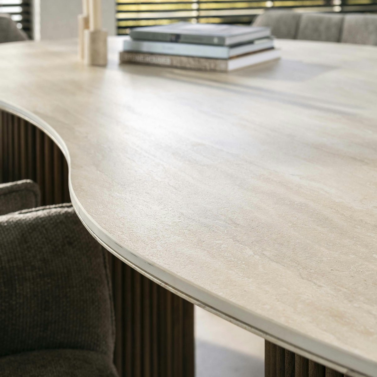 Table design céramique 3D effet travertin 215 cm ASCOLI beige, PIER IMPORT