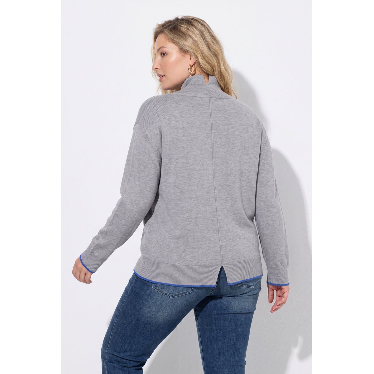 Pull en maille fine, col montant gris chiné, ULLA POPKEN