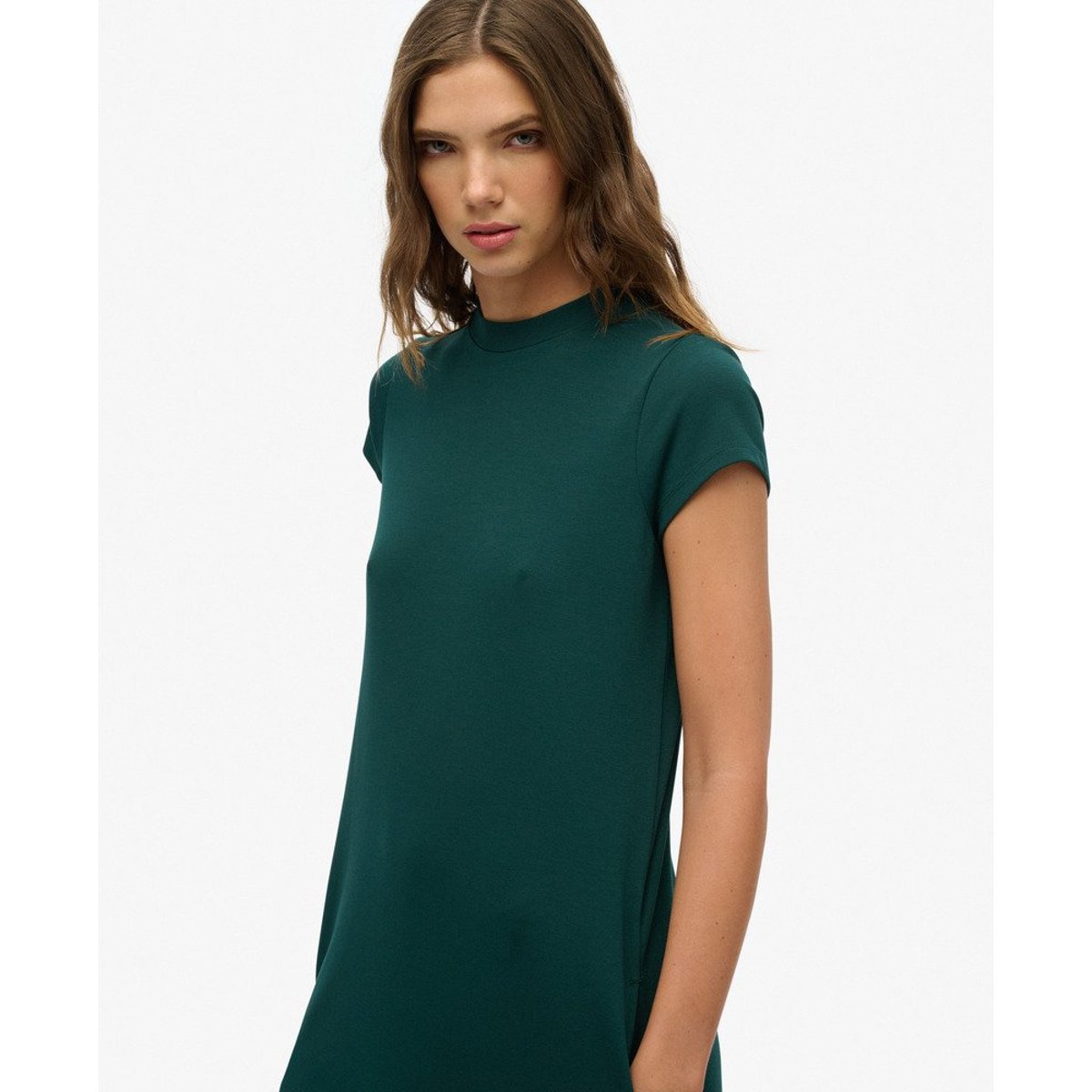 Robe trapèze courte à manches courtes vert forêt, SUPERDRY