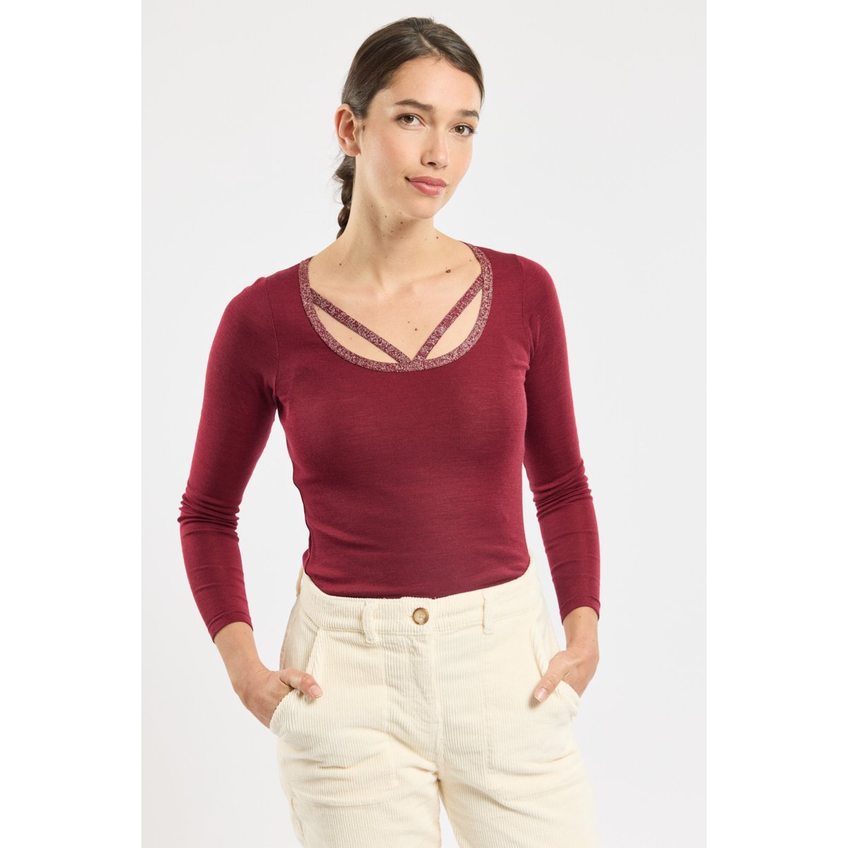 T-shirt manches longues en laine et soie saint amour, ARMOR-LUX
