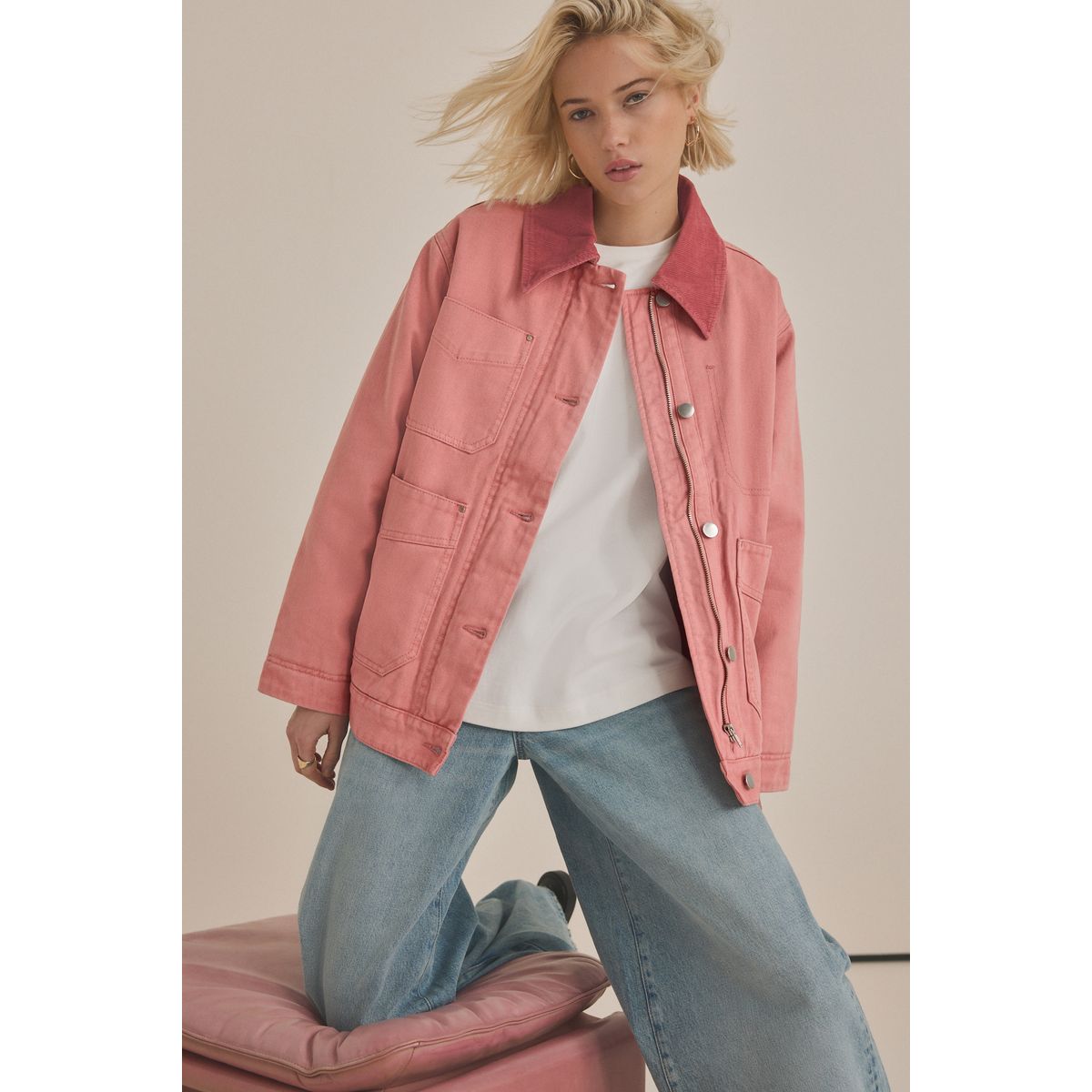 Veste avec col côtelé rose, NEXT