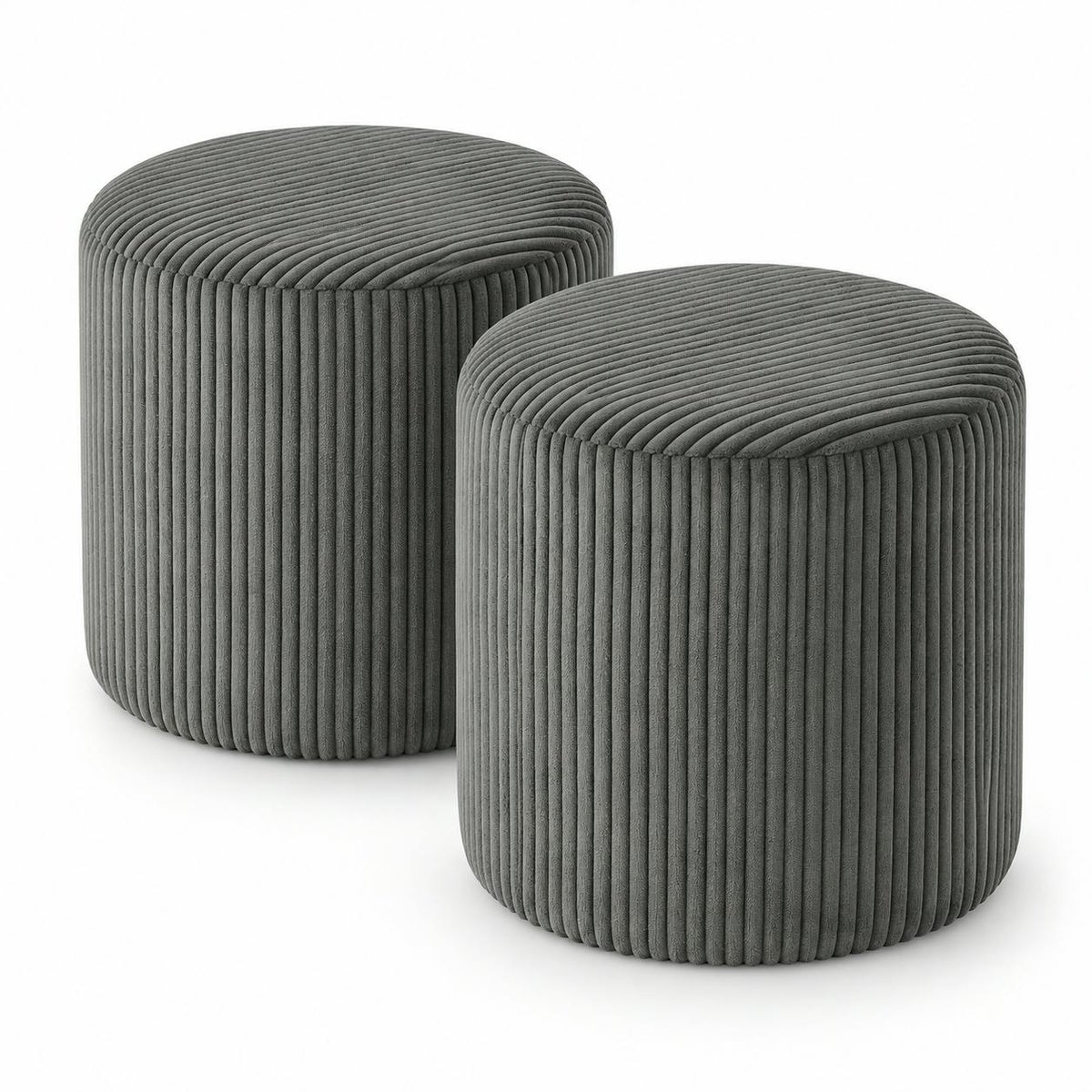 Pouf rond velours côtelé gris (lot de 2) MALMOE gris, PIER IMPORT