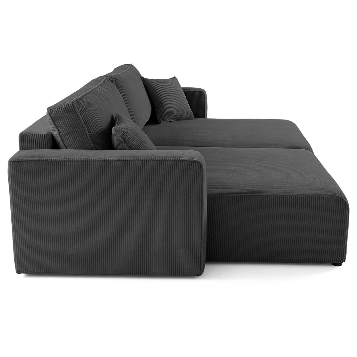 Topaze - Canapé droit 4 places avec double méridienne - assise profonde - en velours côtelé gris, BEST MOBILIER