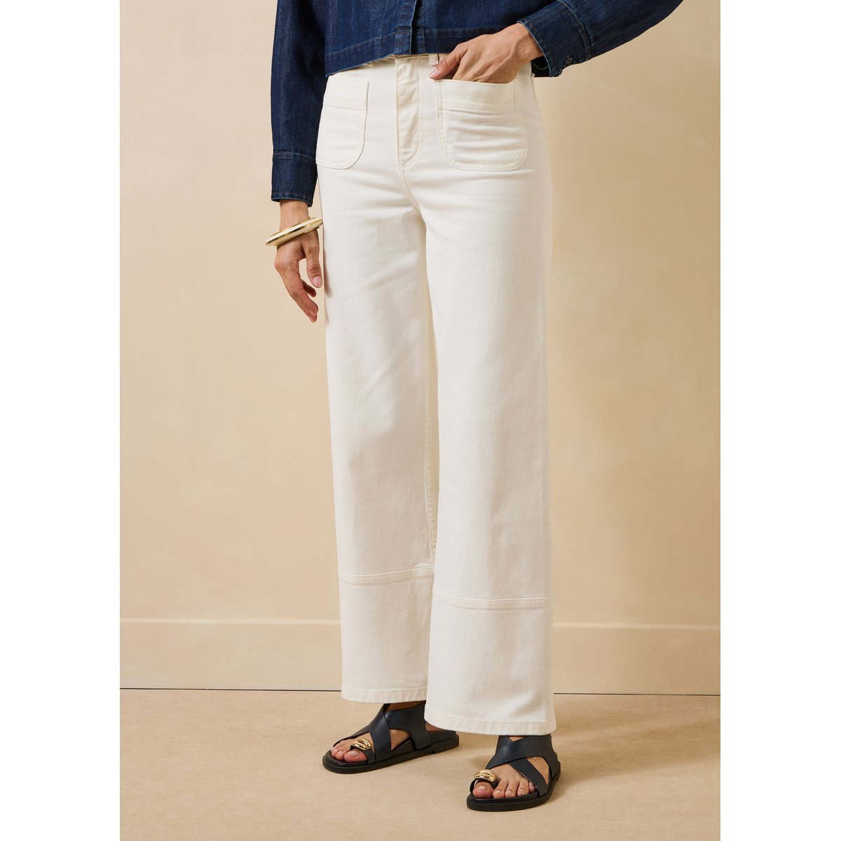 Jean droit taille haute en coton biologique blanc, LA FEE MARABOUTEE