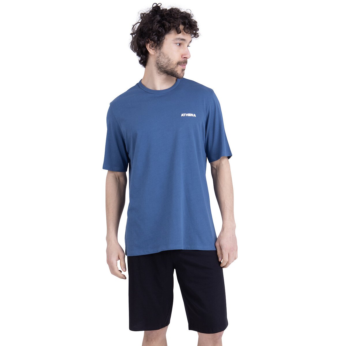 Pigiama corto, in cotone blu/nero, ATHENA