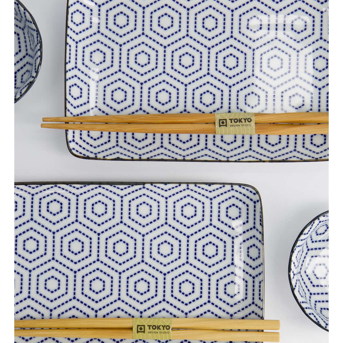 Coffret service sushi - 6 pièces blanc et bleu, TOKYO DESIGN STUDIO