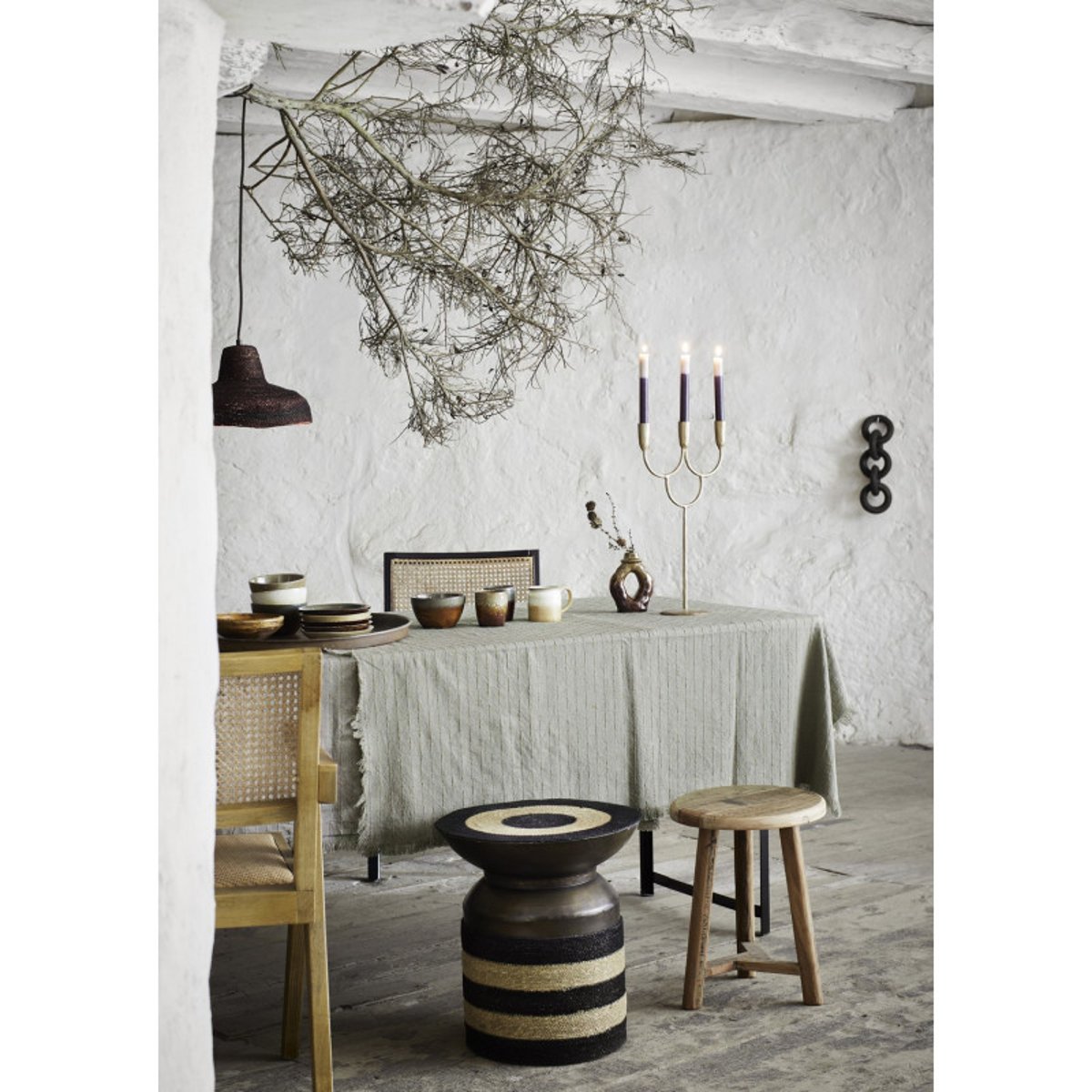 Tabouret artisanal bois recyclé bois clair, MADAM STOLTZ