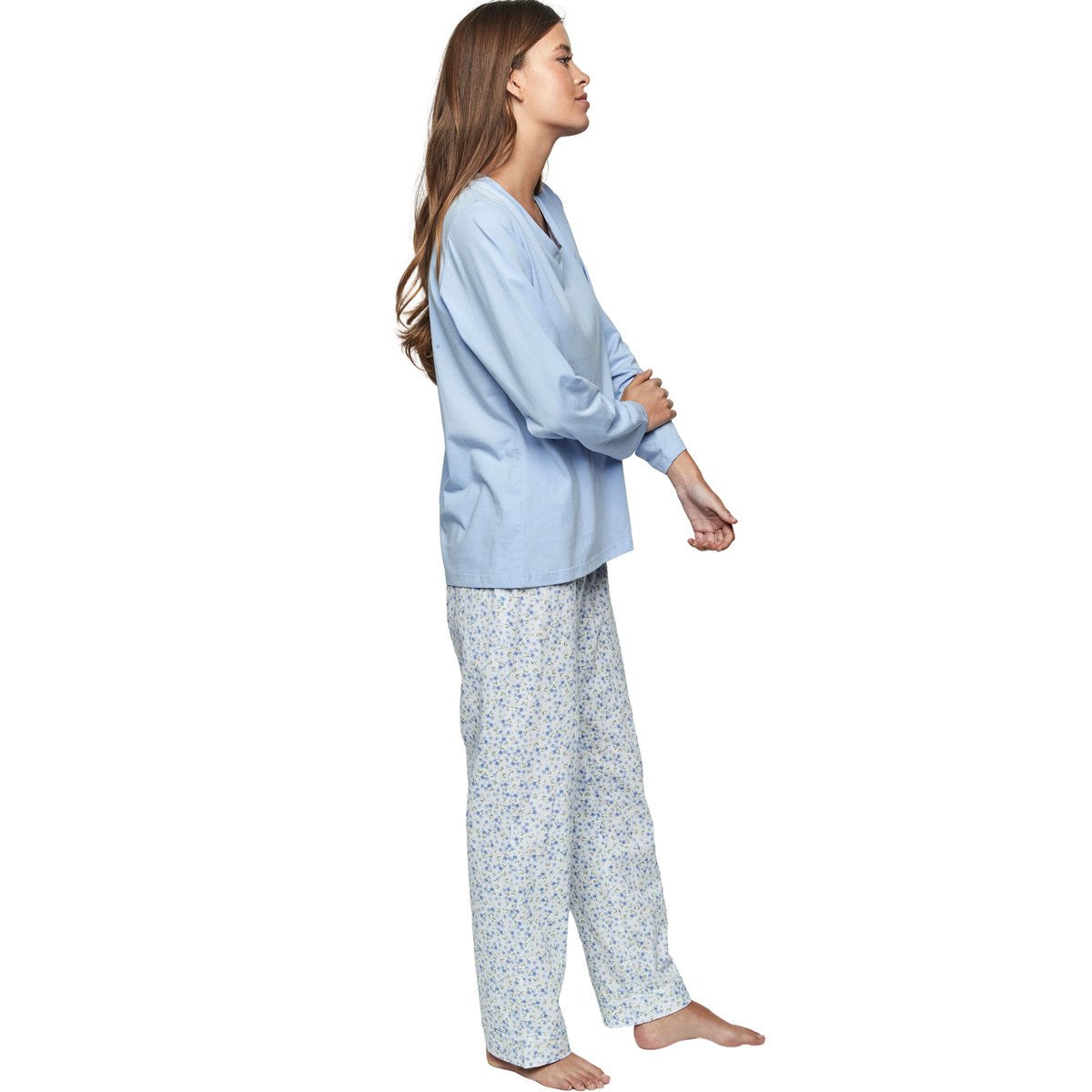 Pyjama pantalon top manches longues P111 PREPPY FLOWERS bleu, SELMARK